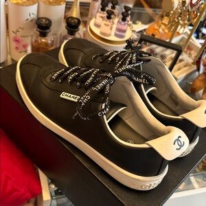 Chanel Black Leather Sneakers